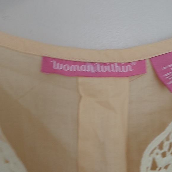Woman Within 22/24W New Yellow Cotton Lace Short Sleeve Blouse - Picture 5 of 9